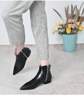 XYD Black Women's Pointed Toe Ankle Boot Low Heel Double Side Zippers Shoes